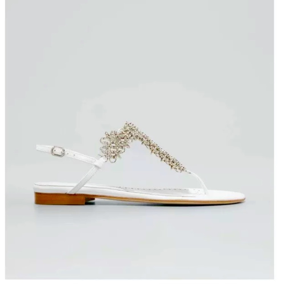 NEW! Manolo Blahnik Mareki Chain Thong Sandals 9.5 NIB Box 39.5 EU Leather